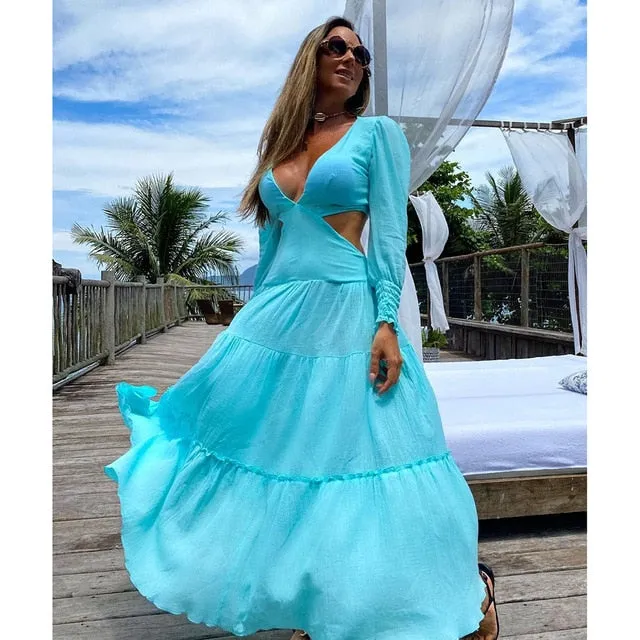 2021 Summer Beach Dress Bikini Cover Up Long Sleeve Swimwear Cover-Up Size XL