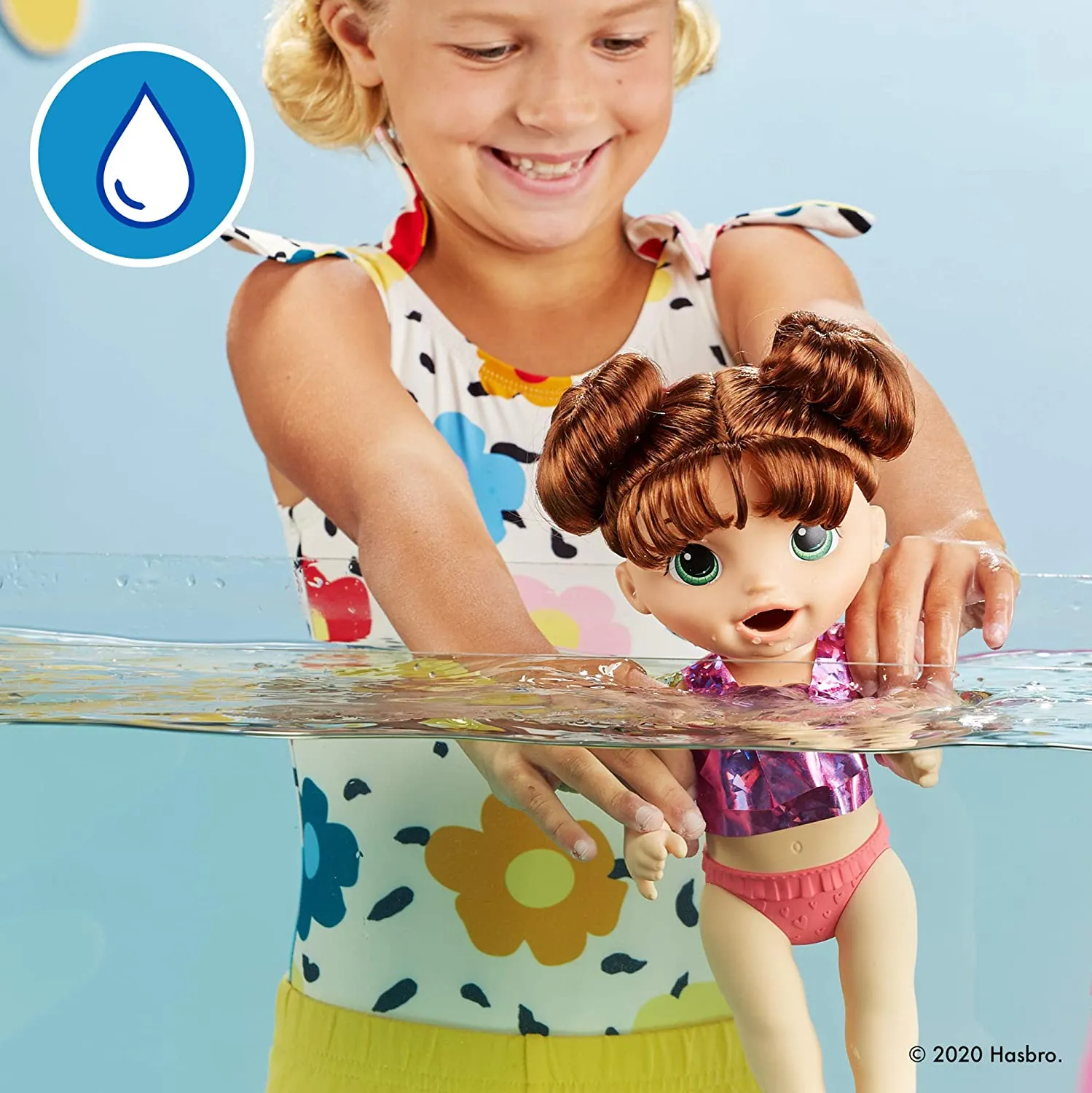 Baby Alive Sunshine Snacks Brown Hair Doll, Eats and Poops, Summer-Themed Waterplay Baby Doll for Kids Ages 3 