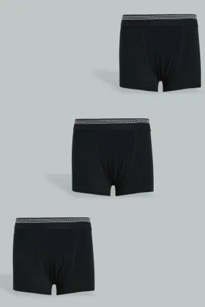 Black Boxer Short For Boys (Pack of 3)