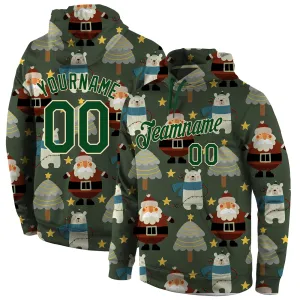 Custom Stitched Green Green-Cream Christmas 3D Sports Pullover Sweatshirt Hoodie