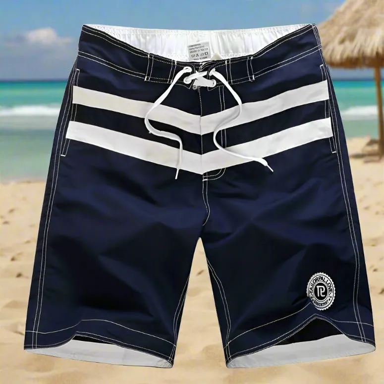 Drawstring Double Stripes Print Swim Trunks