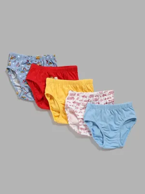 HOP Kids Plain & Printed Multicolour Briefs - Pack of 5