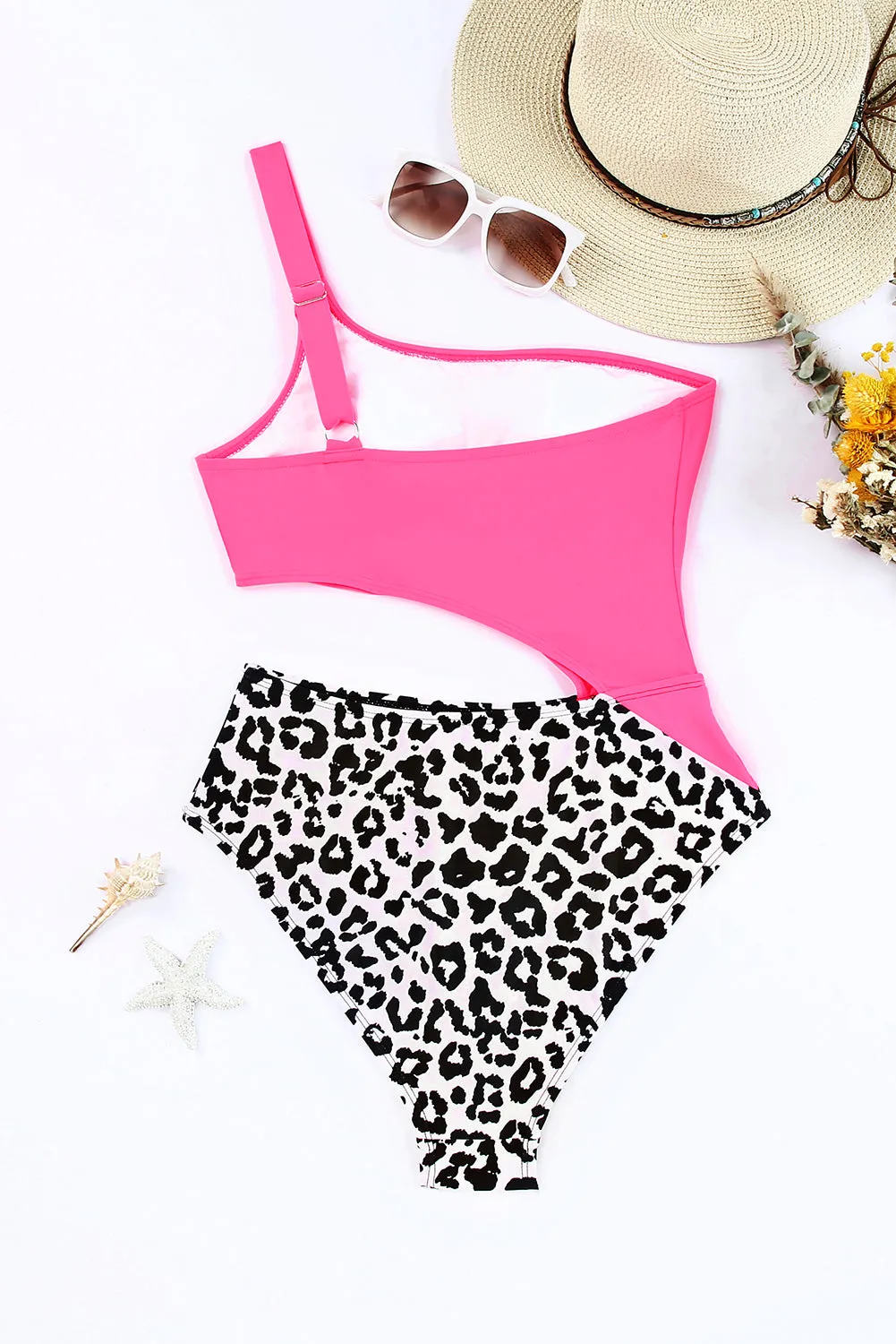 Leopard Cutout One-Shoulder One-Piece Swimsuit