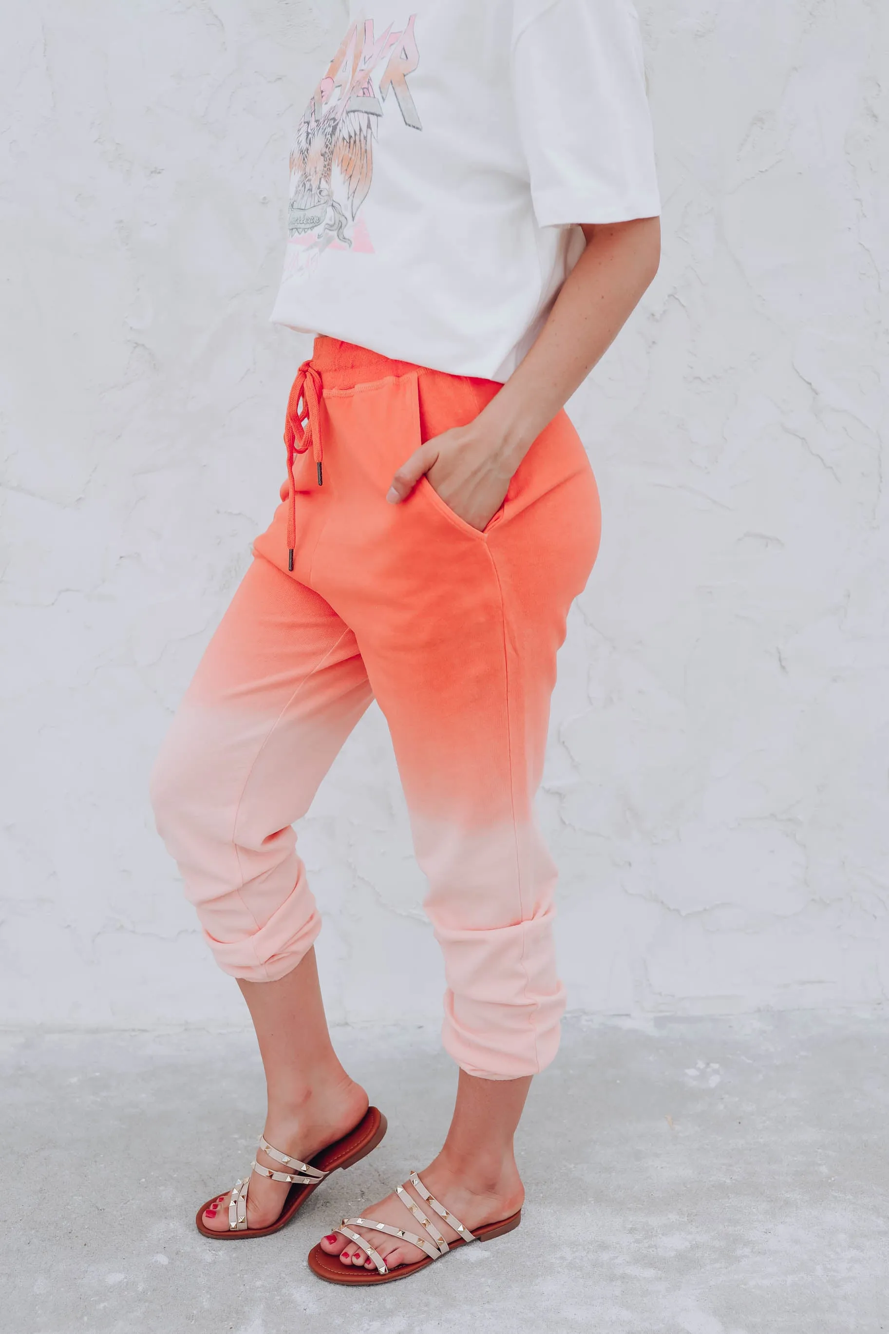 Melted Drawstring Joggers - Orange