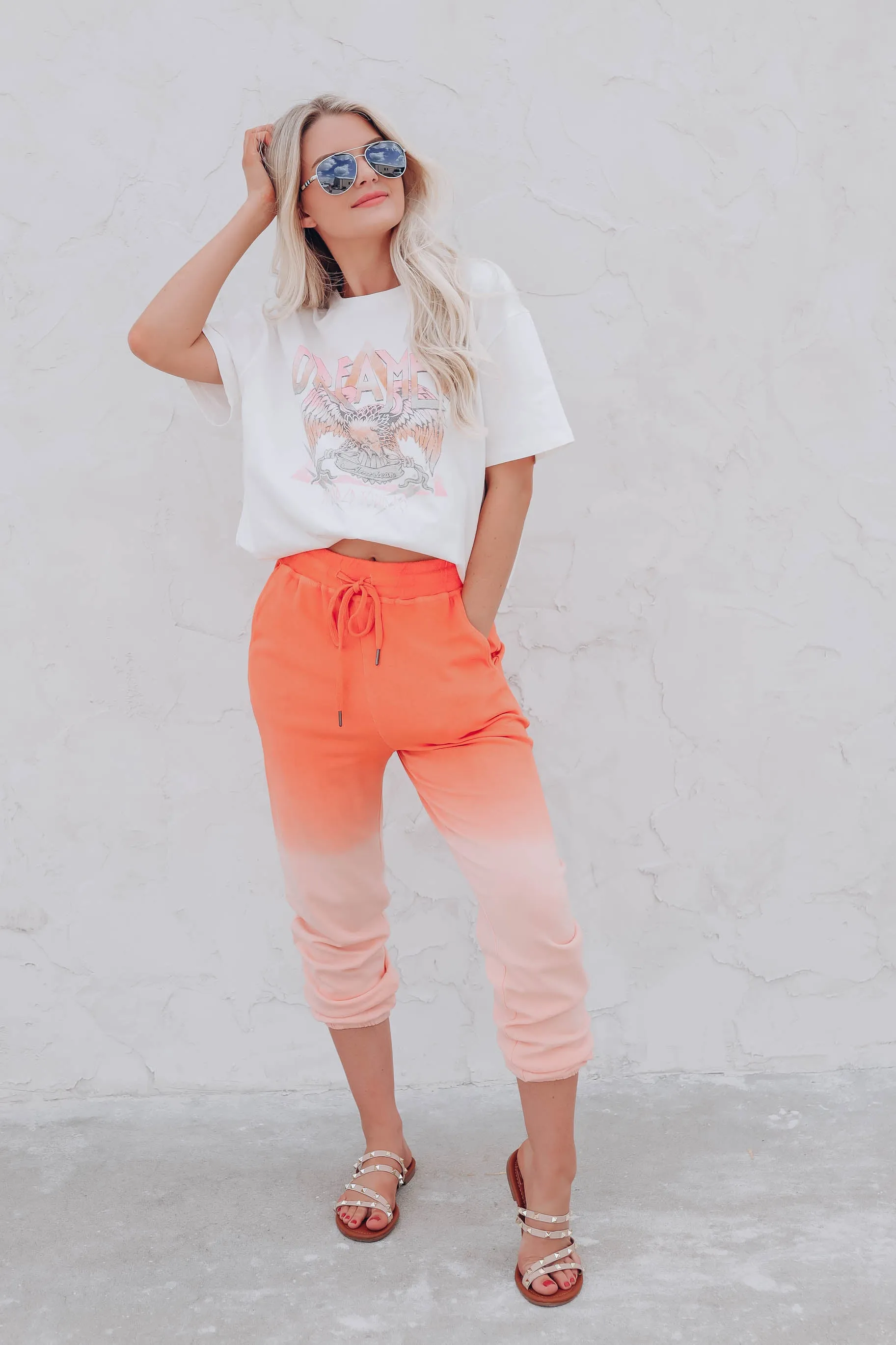 Melted Drawstring Joggers - Orange