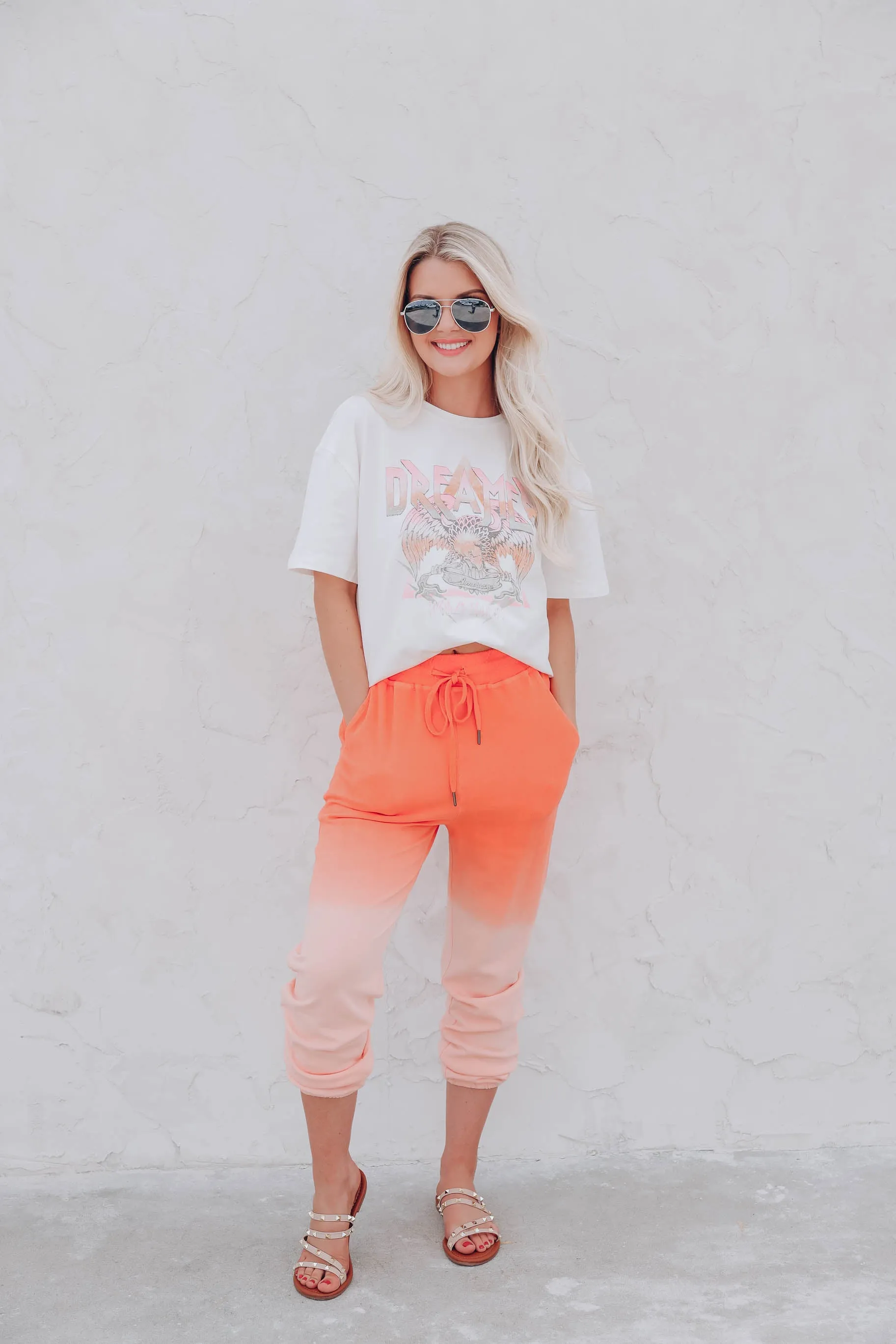 Melted Drawstring Joggers - Orange