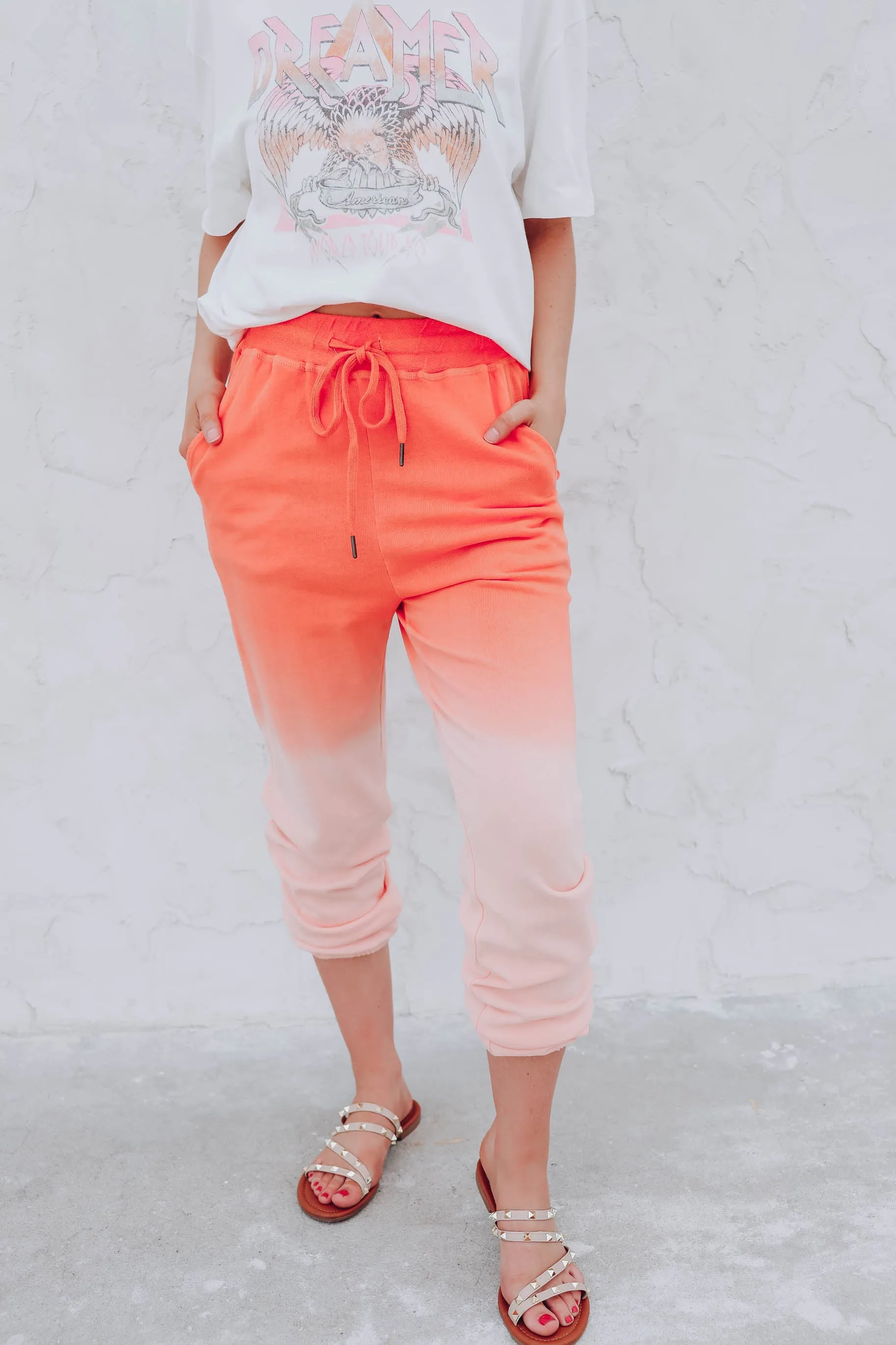 Melted Drawstring Joggers - Orange