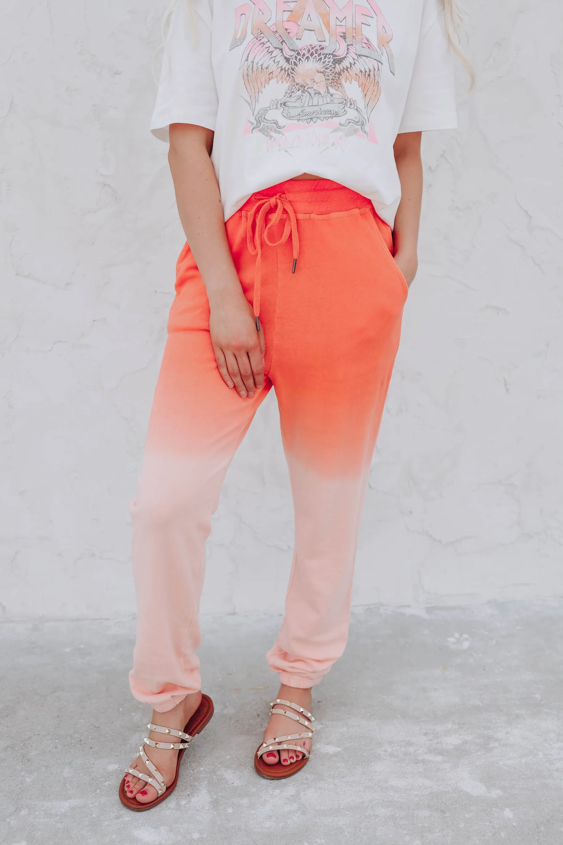 Melted Drawstring Joggers - Orange