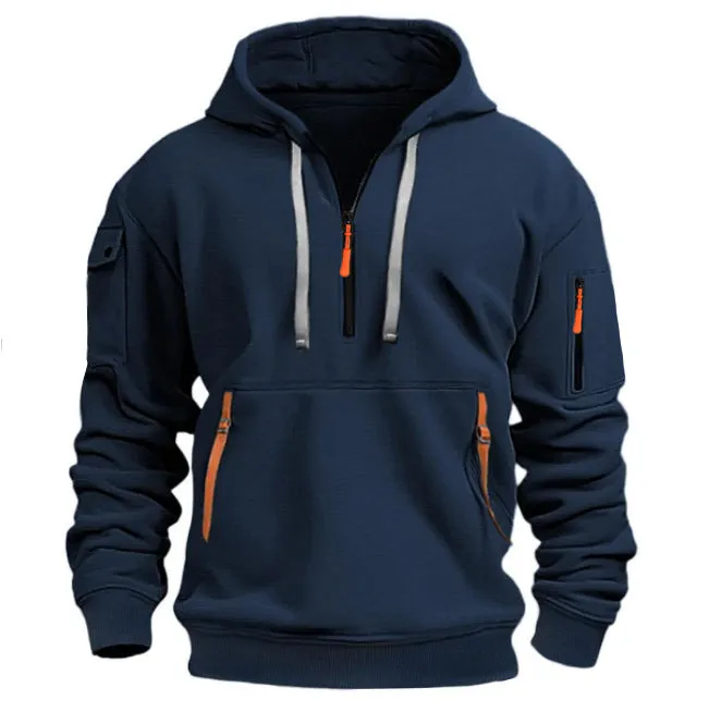 MEN'S CASUAL SPORTS HOODIE ARM POCKET ZIPPER HOODIE