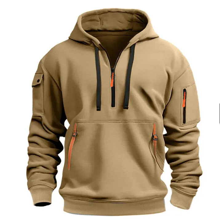 MEN'S CASUAL SPORTS HOODIE ARM POCKET ZIPPER HOODIE