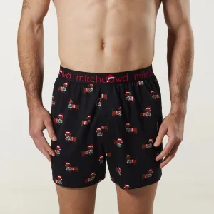 Men's Christmas Sausage Dogs Cotton Loose Fit Knit Boxer Shorts - Black