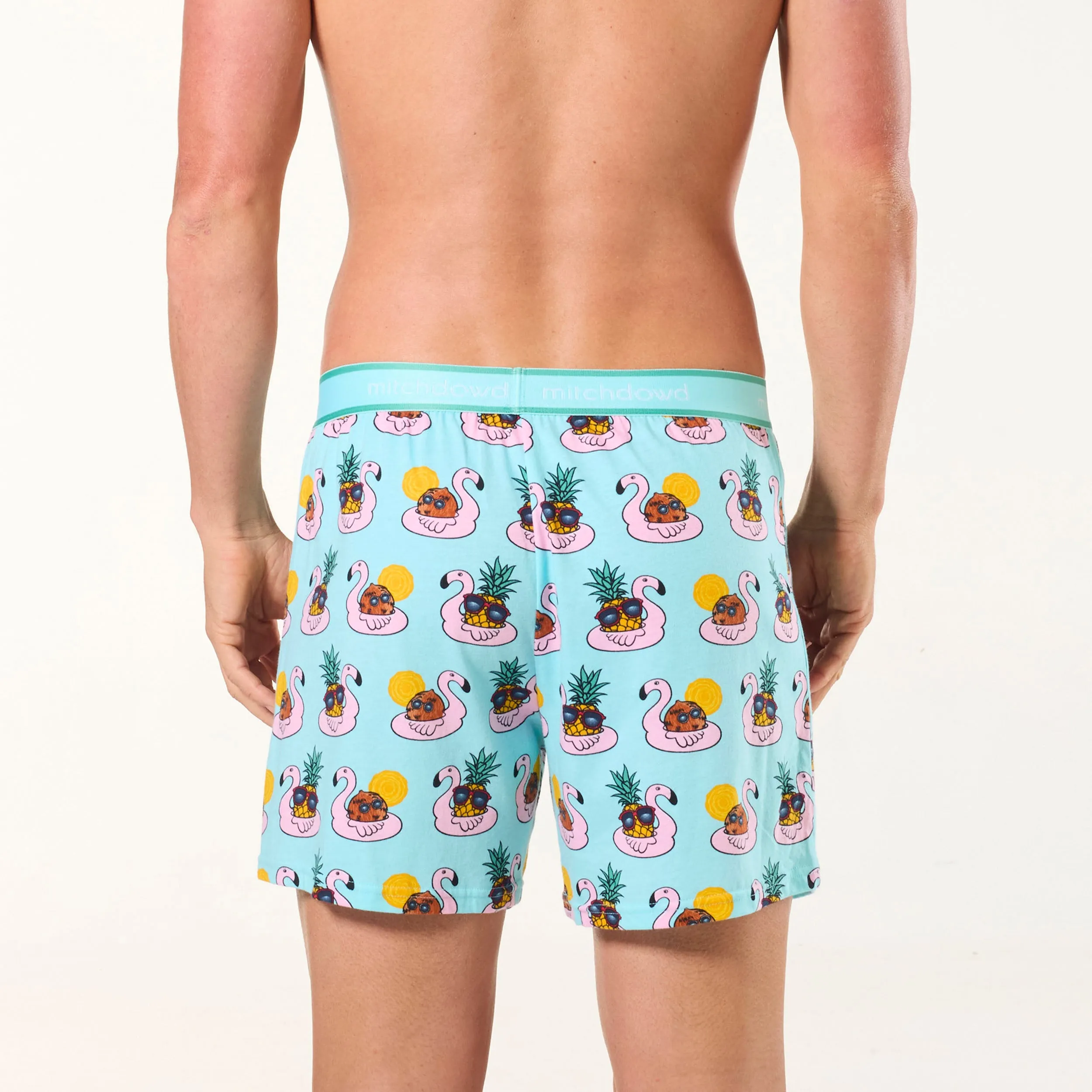 Men's Flamingo Colada Cotton Loose Fit Knit Boxer Shorts - Blue