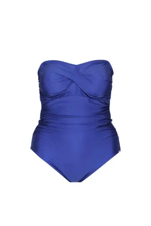 Metallic Blue Twist Front Bandeau One Piece