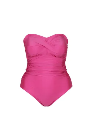 Metallic Pink Twist Front Bandeau One Piece