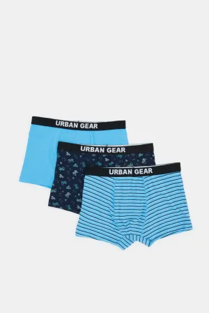 Senior Boys Blue And Navy Printed Boxer Brief Set (Pack of 3)