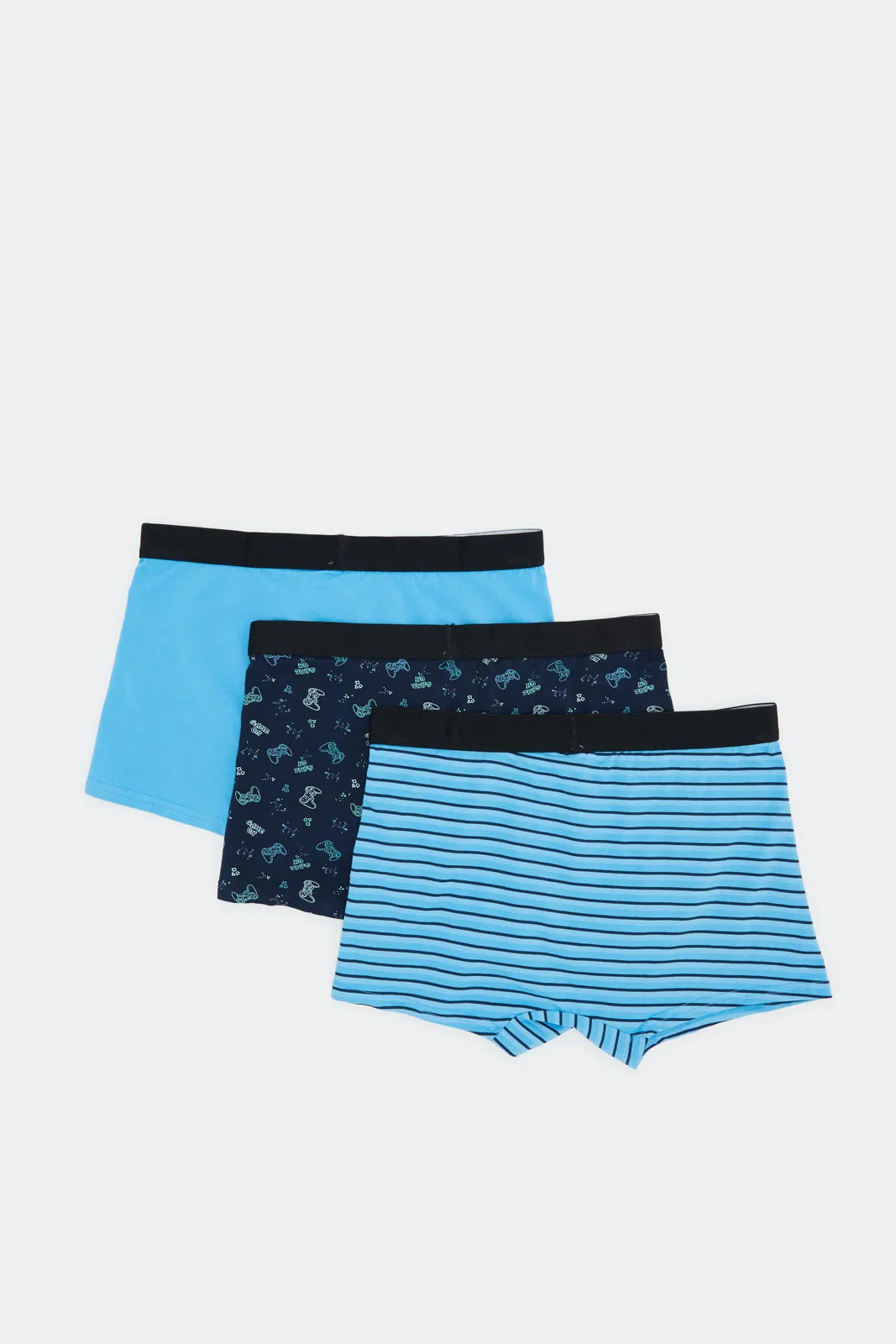 Senior Boys Blue And Navy Printed Boxer Brief Set (Pack of 3)