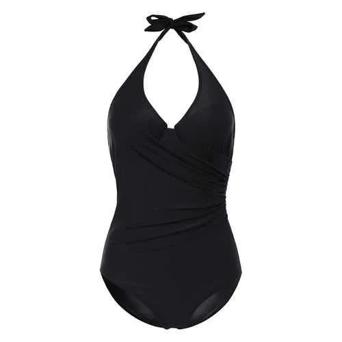 Sexy Backless Halter Close-fitting Solid Swimsuit High Elastic Padded One Piece