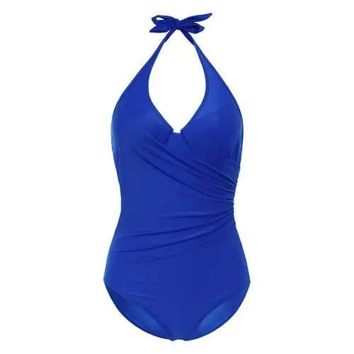 Sexy Backless Halter Close-fitting Solid Swimsuit High Elastic Padded One Piece