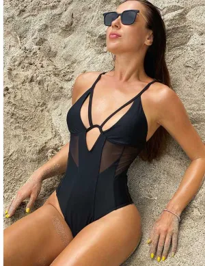 Sexy High Waist One-piece Swimsuit Women's Solid Cross Strap Swimsuit