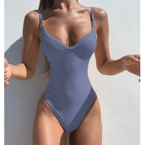 Solid One Piece Swimsuit Swimwear Bodysuit Swimsuit Push Up Monokini High Waist Bathing Suits Beach Wear