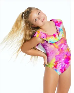 Stella Cove Girls Celebrate Pink Ruffle One Piece Swimsuit