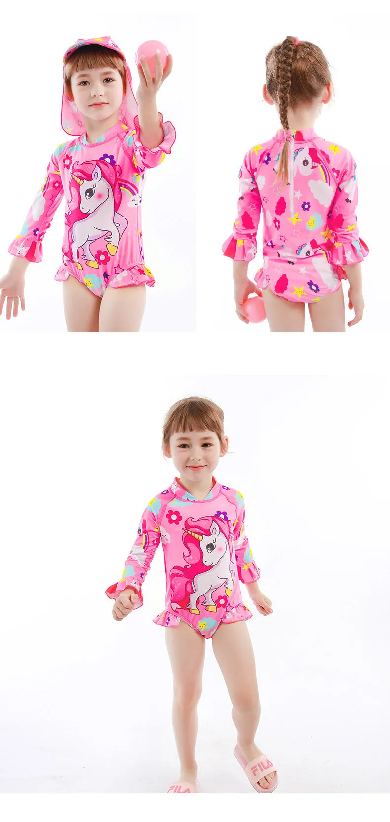 Swimsuit One-Piece for Children with Hat Girls Spring Diving Swimwear