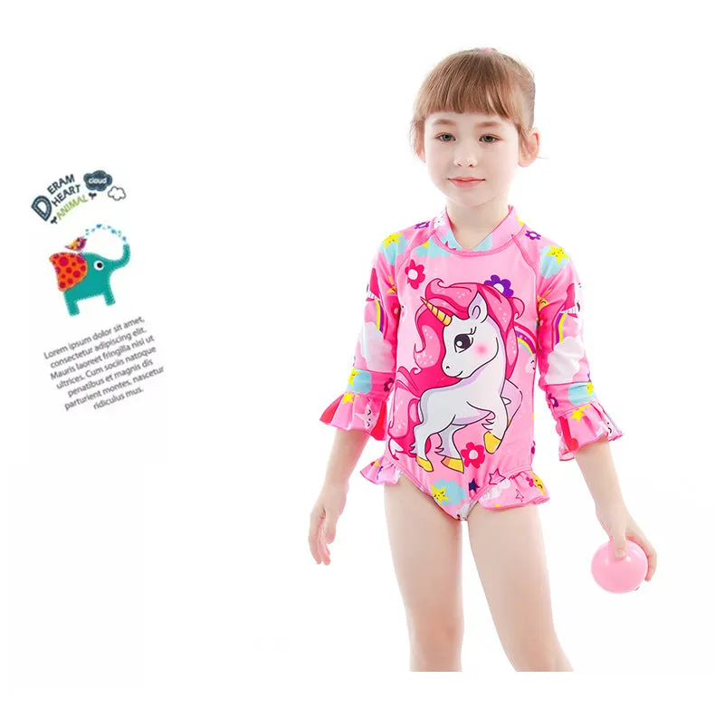 Swimsuit One-Piece for Children with Hat Girls Spring Diving Swimwear