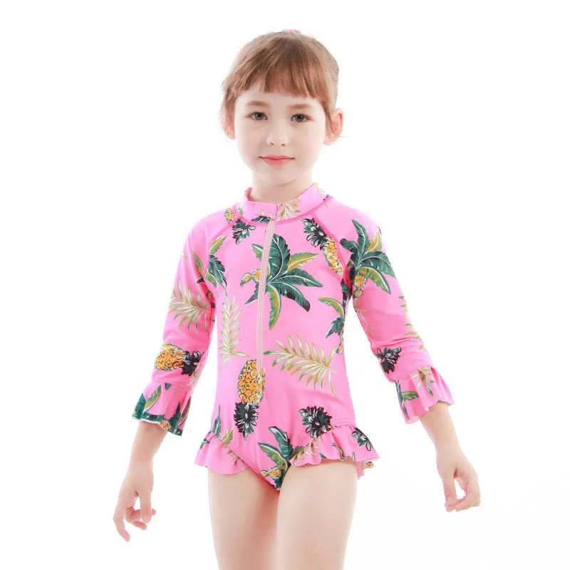 Swimsuit One-Piece for Children with Hat Girls Spring Diving Swimwear