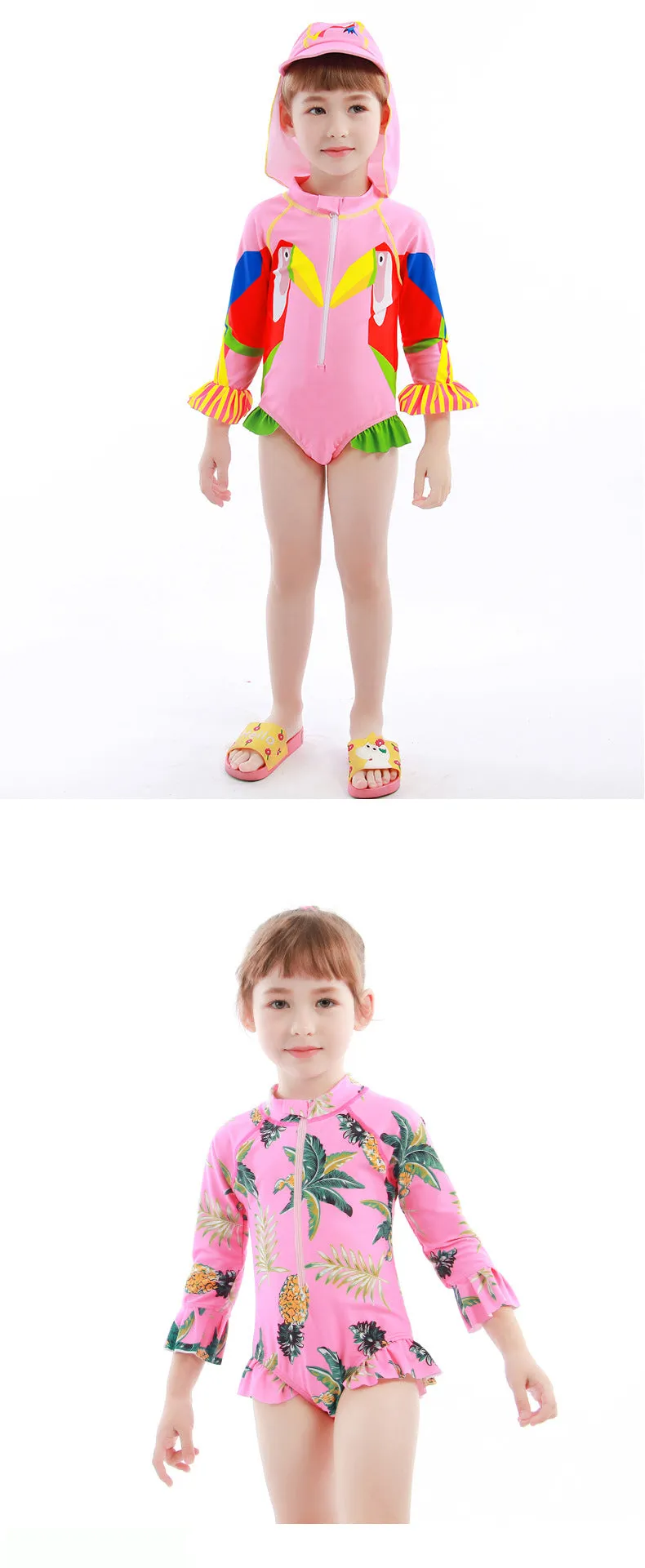 Swimsuit One-Piece for Children with Hat Girls Spring Diving Swimwear