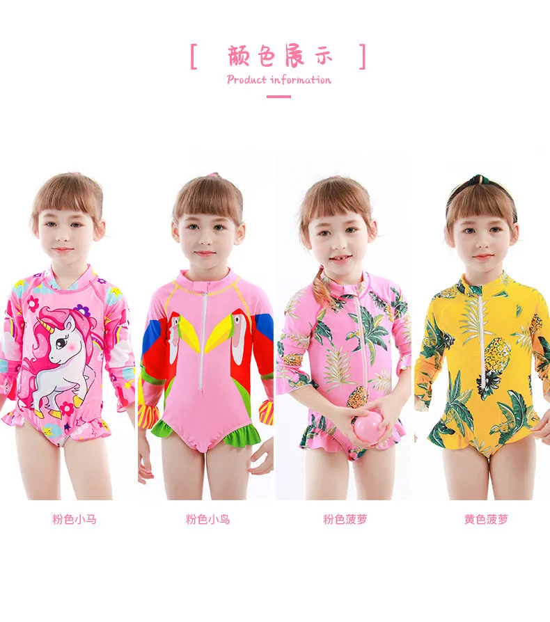 Swimsuit One-Piece for Children with Hat Girls Spring Diving Swimwear