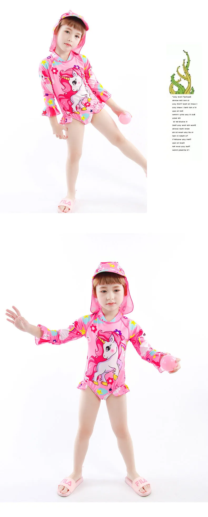 Swimsuit One-Piece for Children with Hat Girls Spring Diving Swimwear