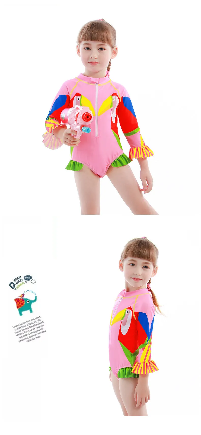 Swimsuit One-Piece for Children with Hat Girls Spring Diving Swimwear