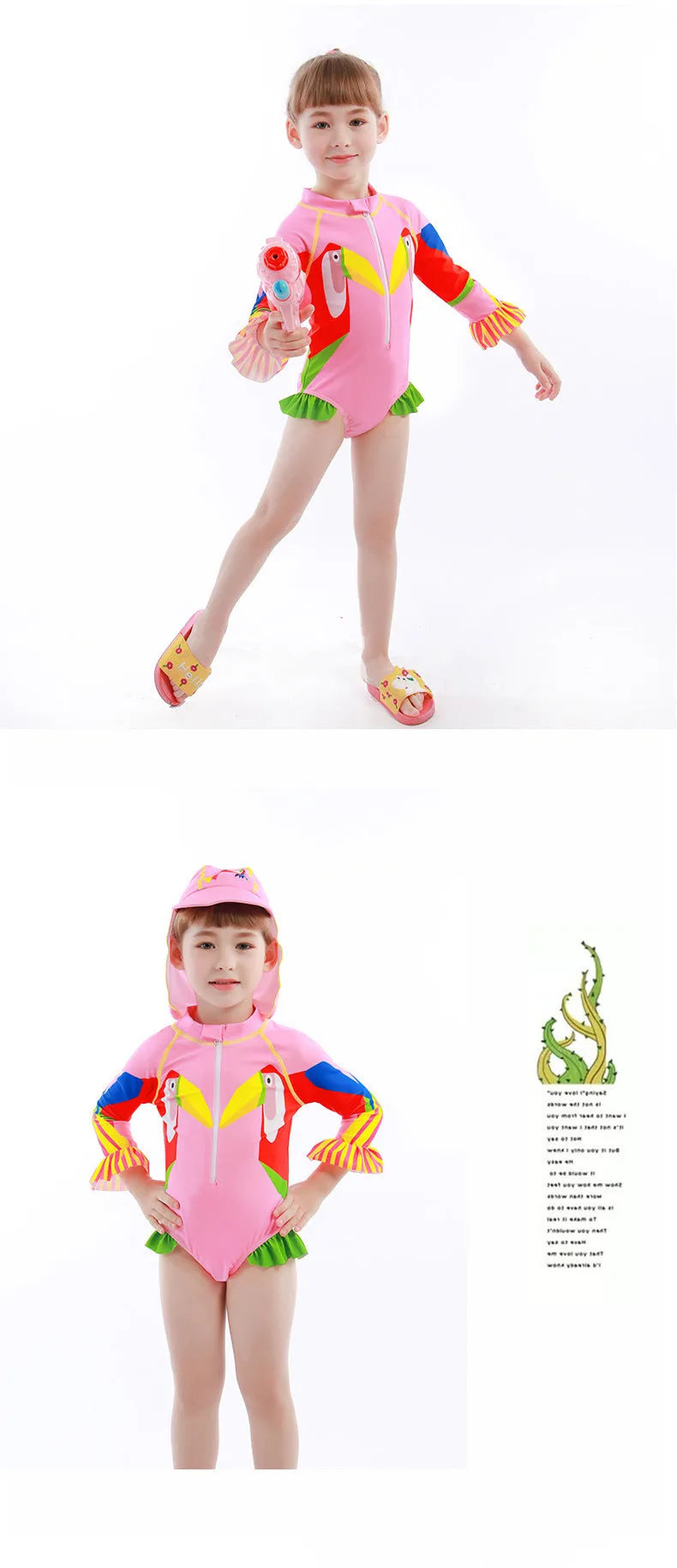 Swimsuit One-Piece for Children with Hat Girls Spring Diving Swimwear