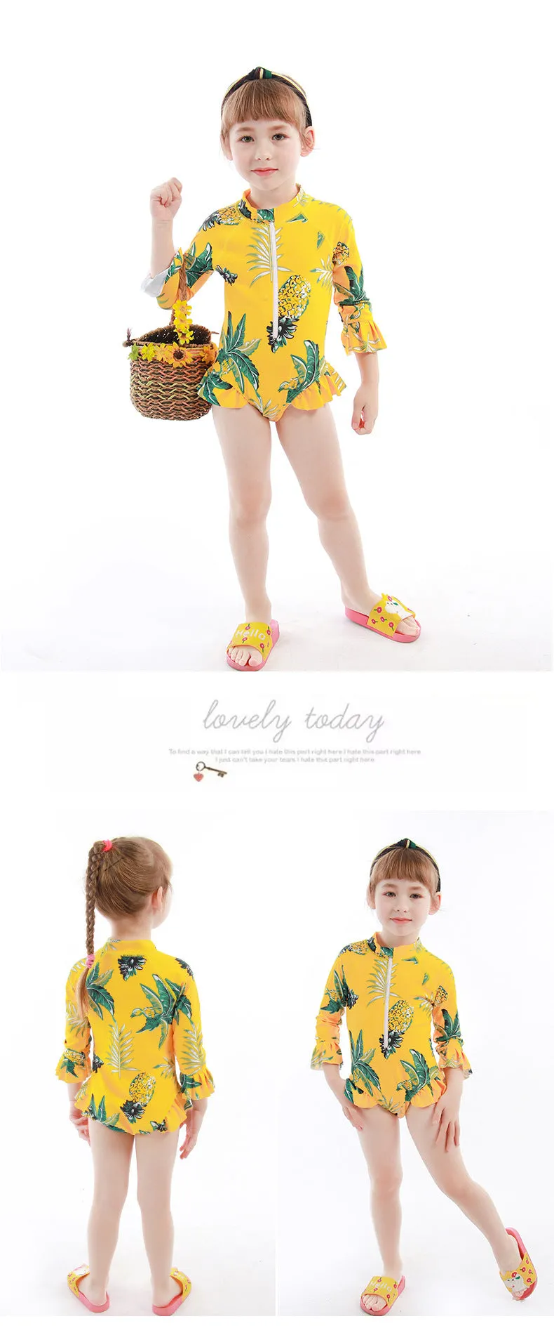 Swimsuit One-Piece for Children with Hat Girls Spring Diving Swimwear