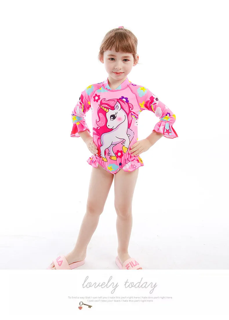 Swimsuit One-Piece for Children with Hat Girls Spring Diving Swimwear