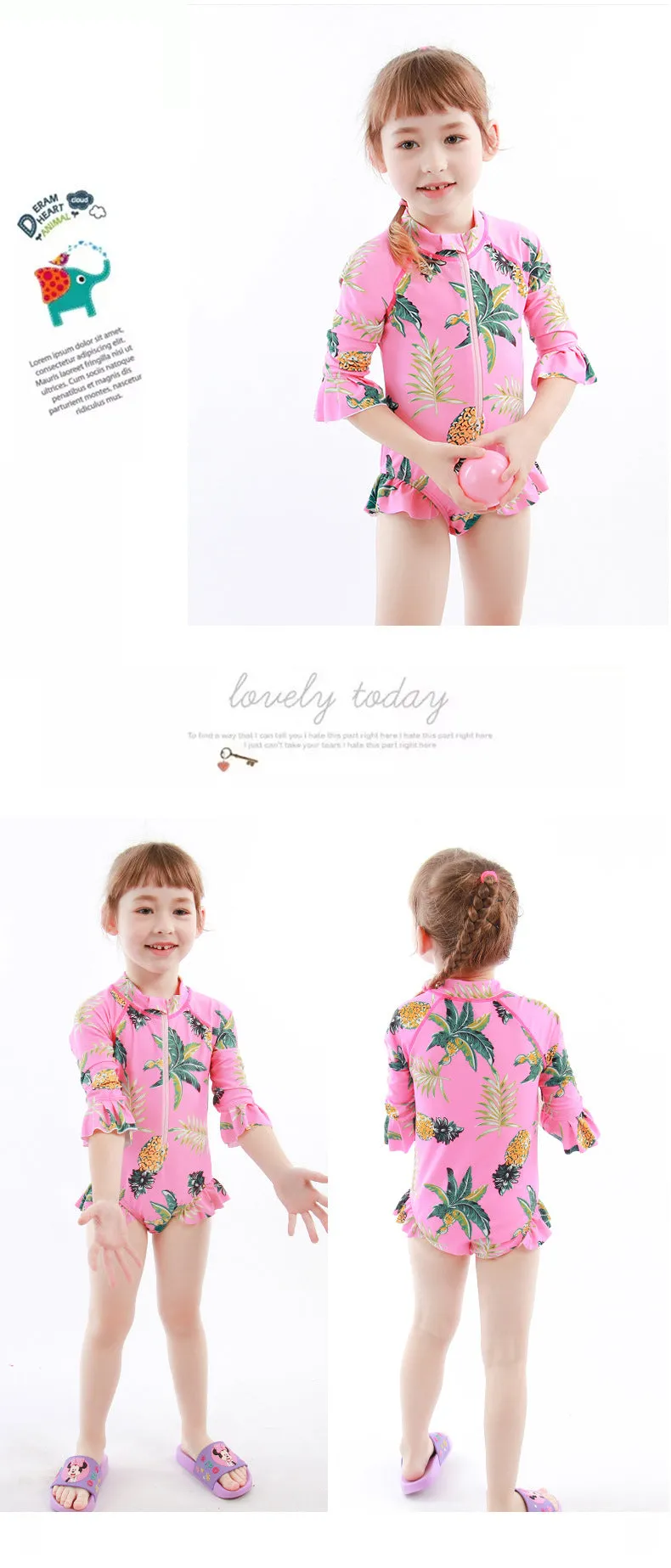 Swimsuit One-Piece for Children with Hat Girls Spring Diving Swimwear