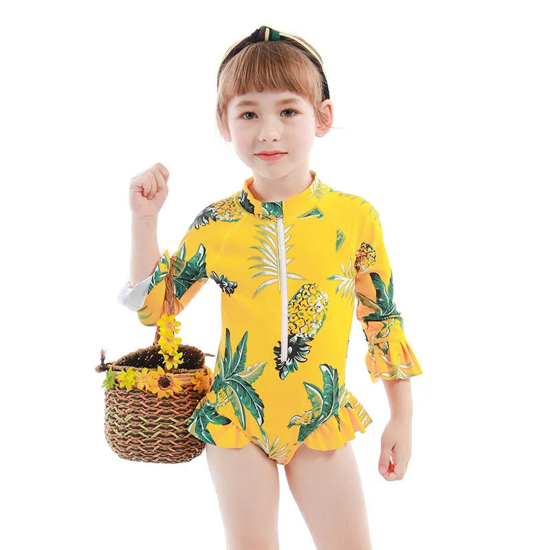 Swimsuit One-Piece for Children with Hat Girls Spring Diving Swimwear