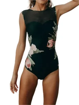 TEEK - Deep Teal Floral Sleeveless One-Piece Swimwear