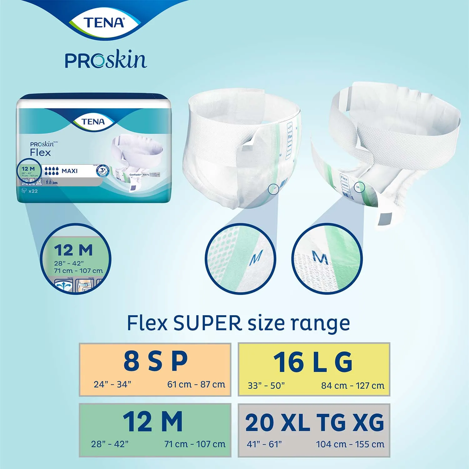 TENA ProSkin Flex Super Belted Incontinence Brief 24"- 34", Heavy Absorbency, Unisex, Small