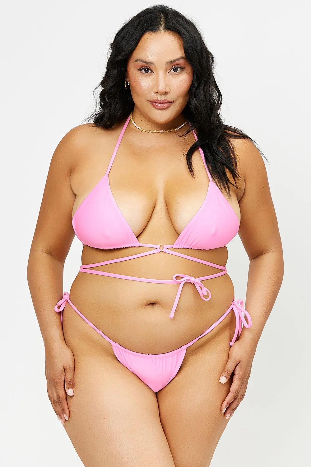 Tia Satin String Bikini Bottom - 90's Pink