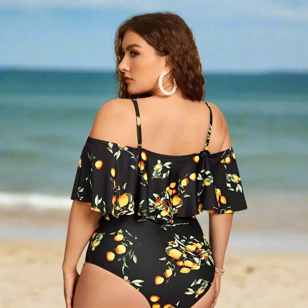 Women's Off-shoulder Ruffle Sleeve One-piece Swimsuit