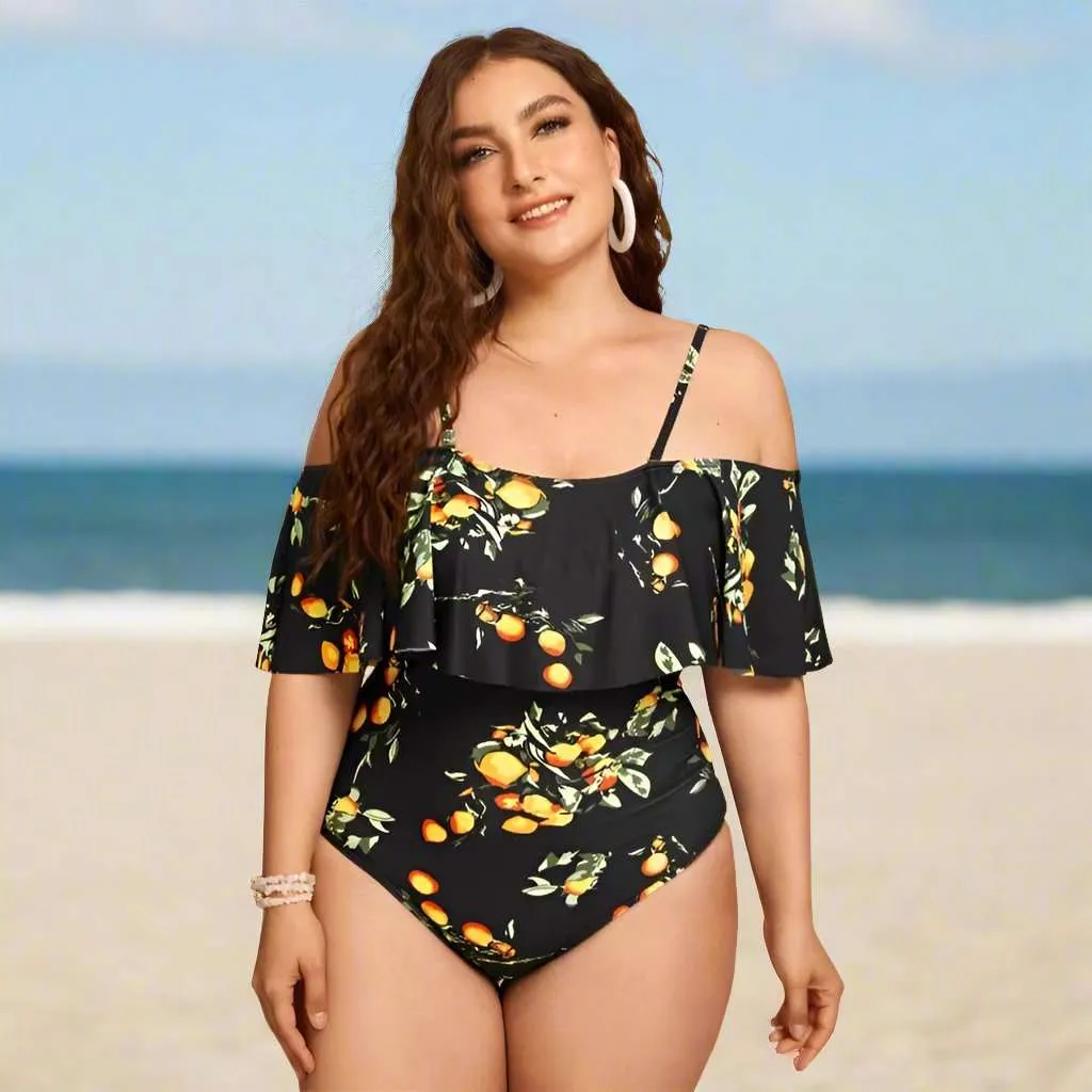 Women's Off-shoulder Ruffle Sleeve One-piece Swimsuit