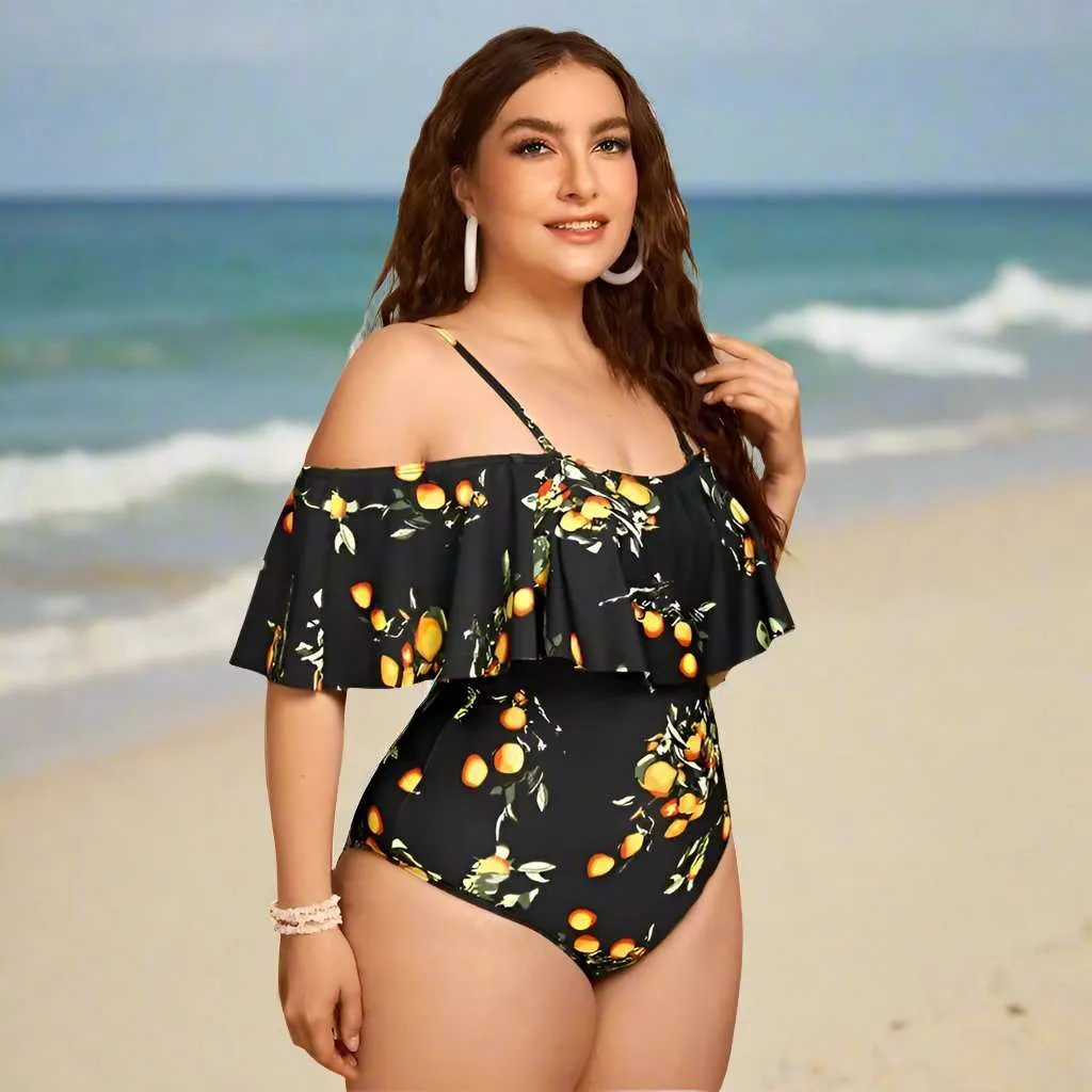 Women's Off-shoulder Ruffle Sleeve One-piece Swimsuit